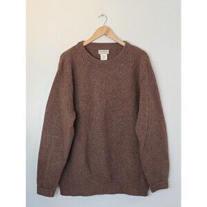 LL Bean Mens Wool Sweater Size Large Tall Brown Crewneck Pullover Cozy Cabincore